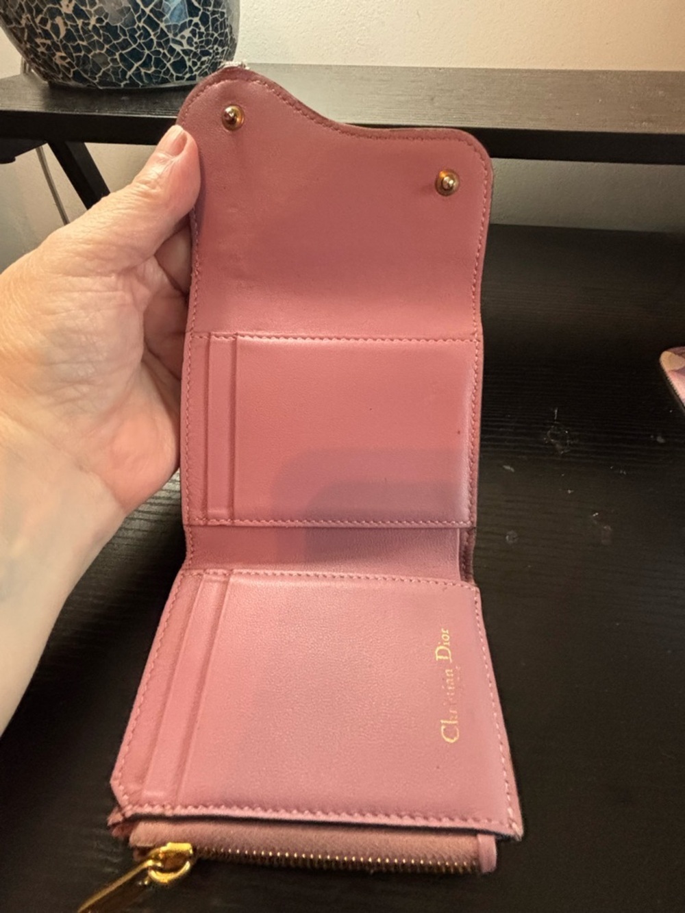 Authentic Christian Dior Saddle Lotus Wallet – Pink Grained Goatskin - Picture 6 of 12